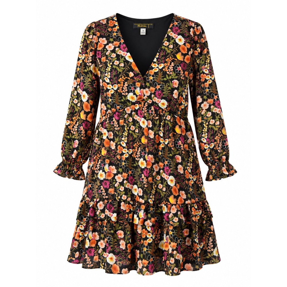 Melonie T Size 16 Black Floral Tiered Dress Boho Romantic Whimsical Transitional
